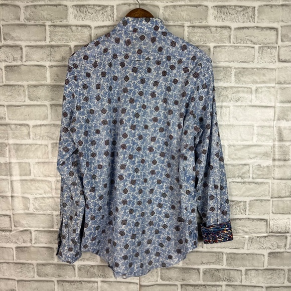 Robert Graham Light Blue Paisley Embroidered Flip Cuff Dress Shirt Mens SMALL - Picture 4 of 8